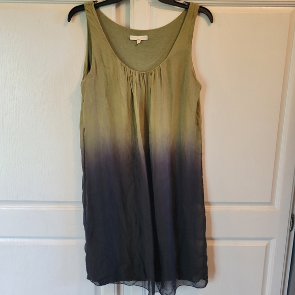 Prontomoda Giusy Green Black Gradient Sleeveless Silk Dress - Picture 1 of 5